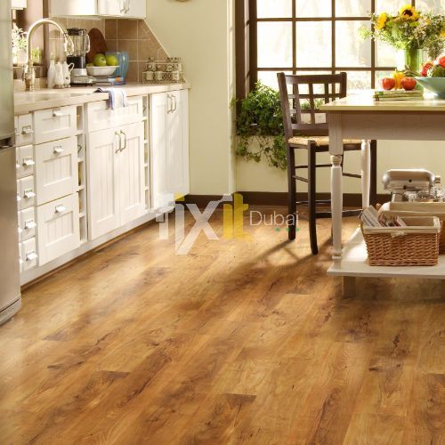Laminate flooring with kitchen